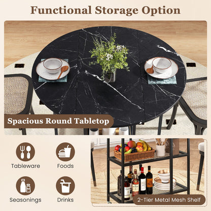 Folding Round Dining Table with Lockable Wheels-Black