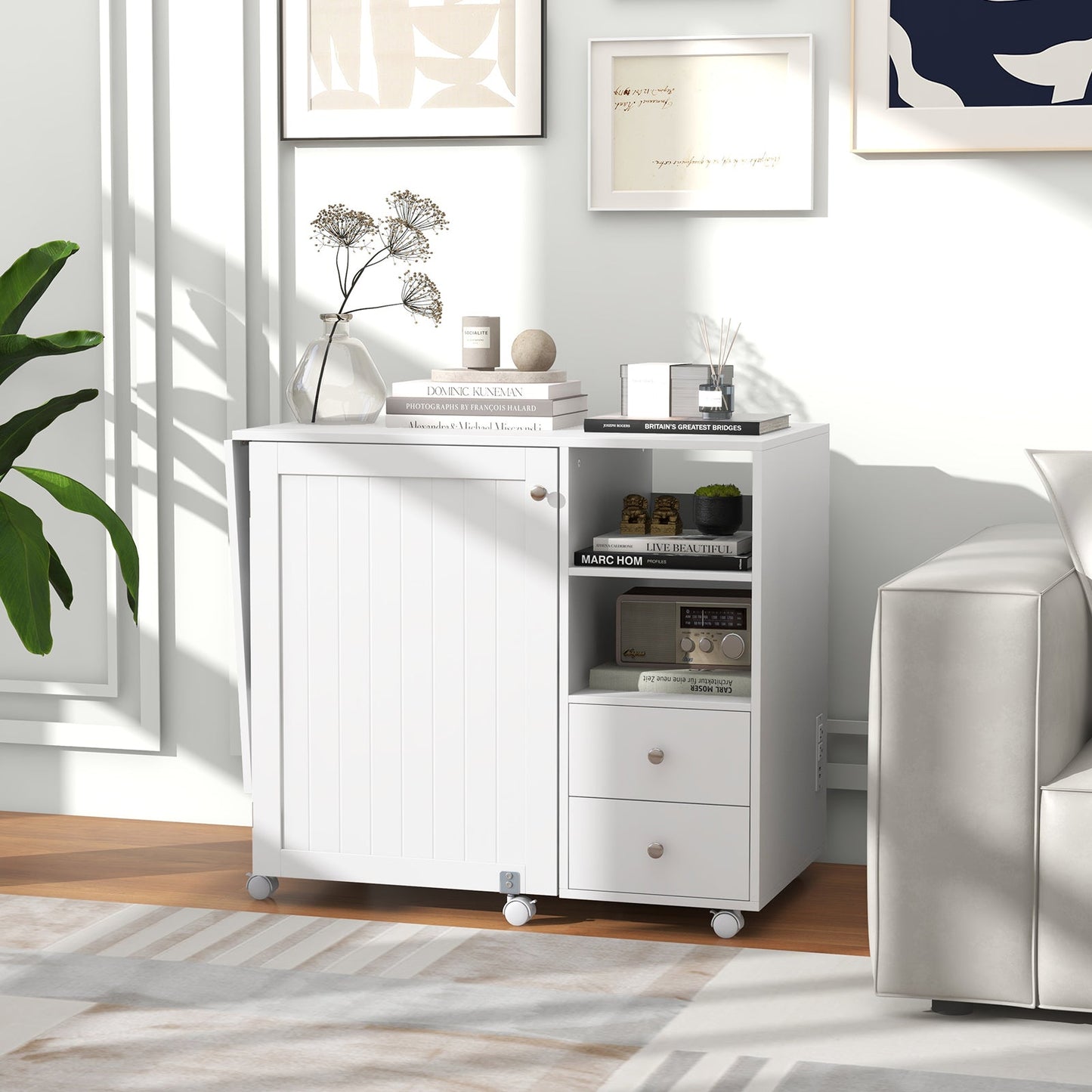 DirectDeals Folding Sewing Table with Charging Station and Storage Shelves White on Tampa Home & Garden Store