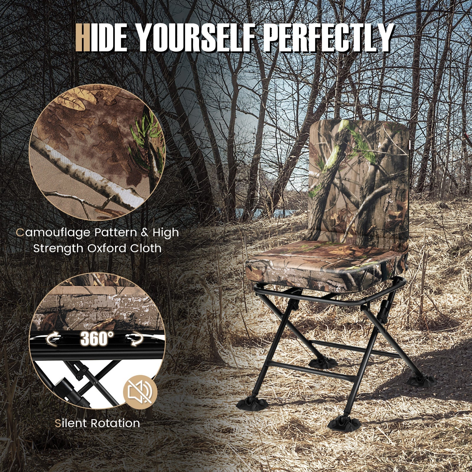 GemGear Swivel Folding Camp Chair with backrest and padded camo cushion 360° rotation on Tampa Home & Garden Store