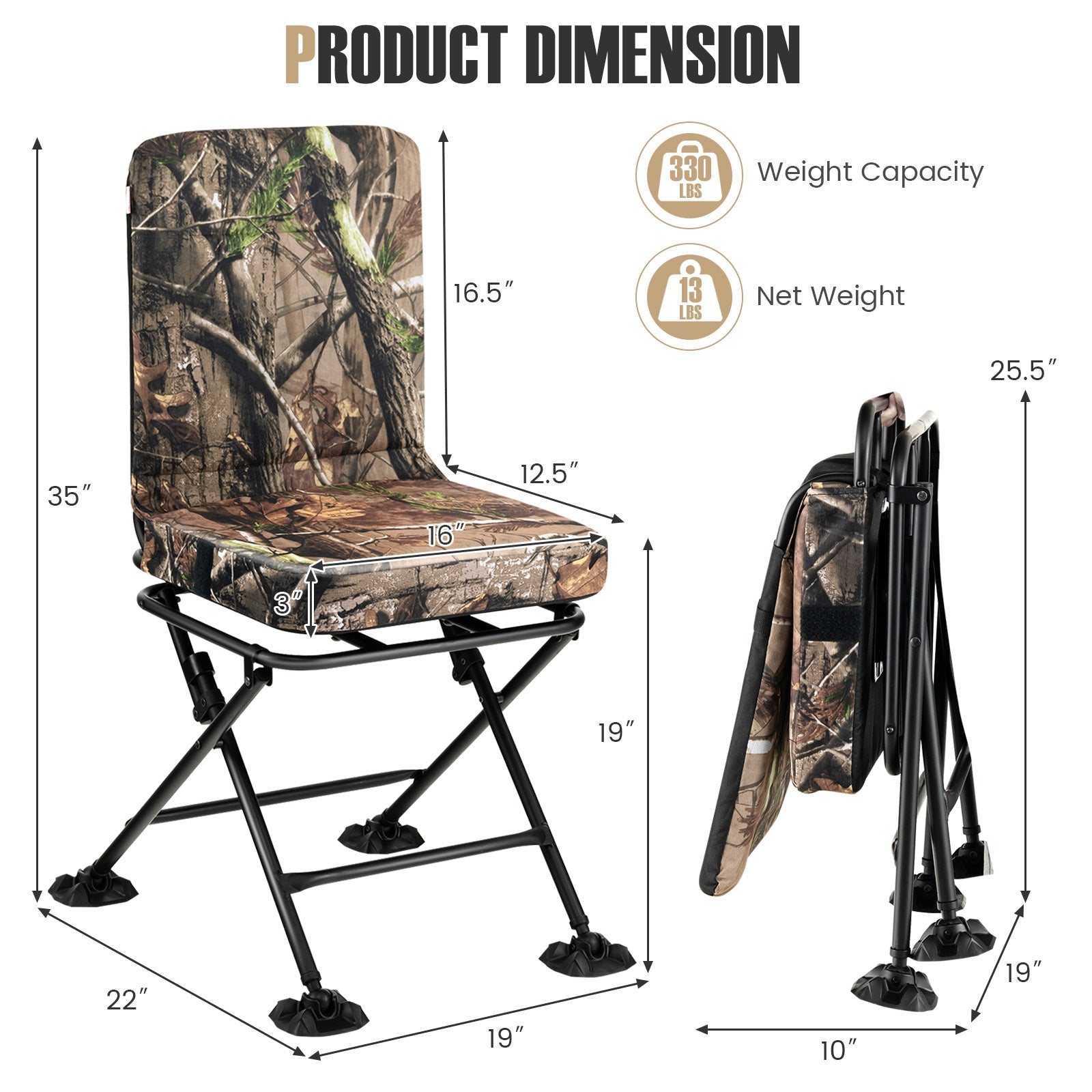 GemGear camo swivel folding chair with backrest and padded cushion for camping on Tampa Home & Garden Store