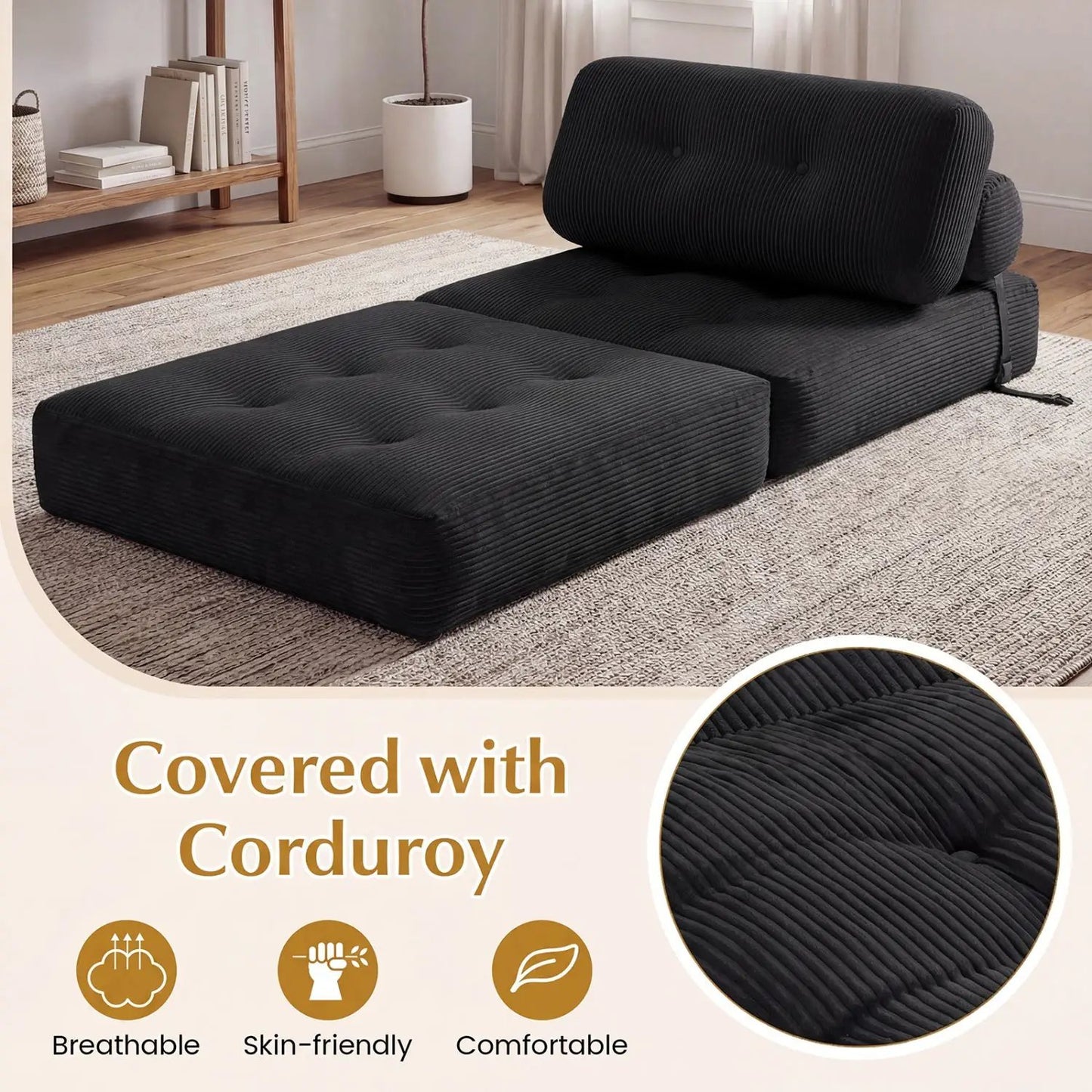 Folding Sofa Bed With Pillow and Back Support