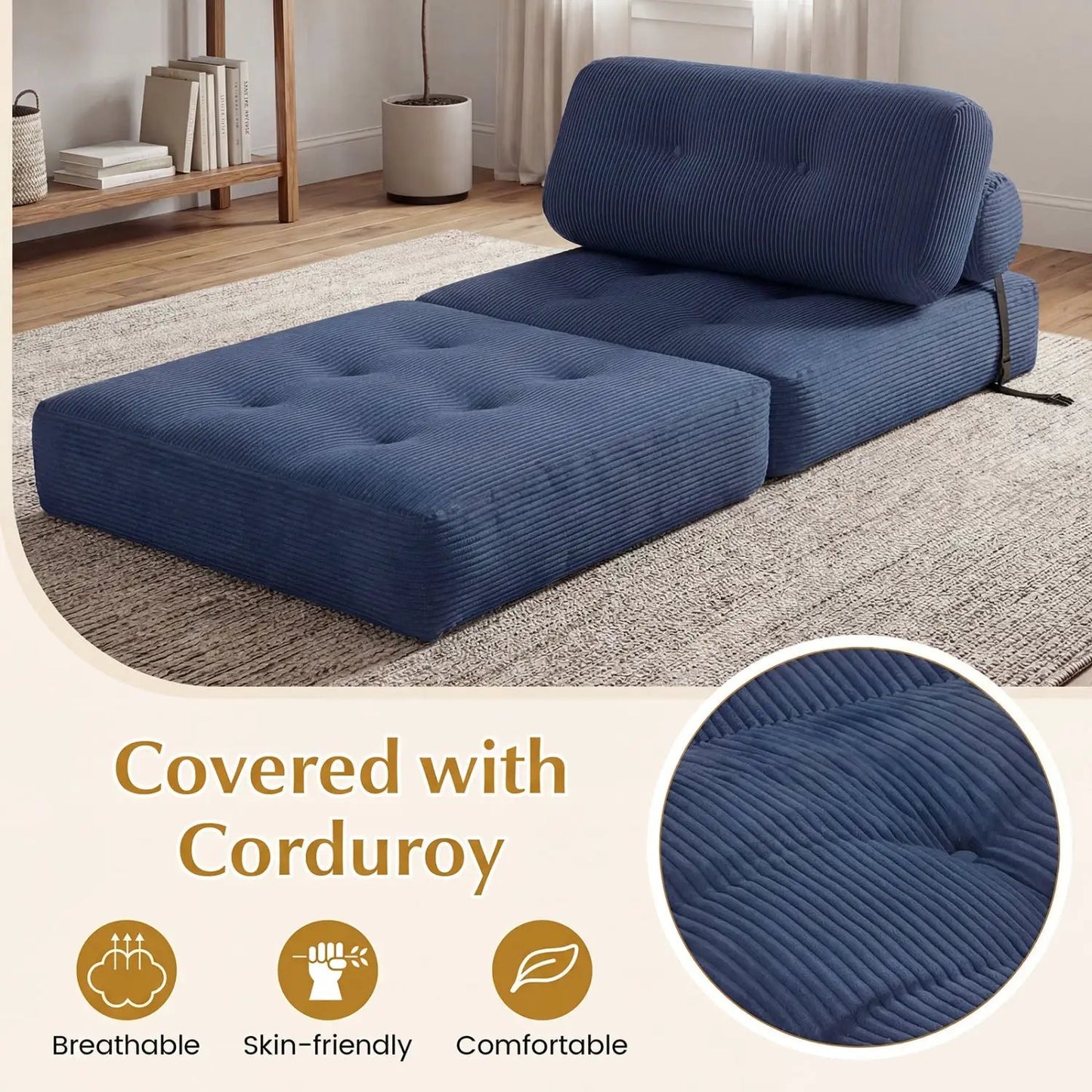 Folding Sofa Bed With Pillow and Back Support