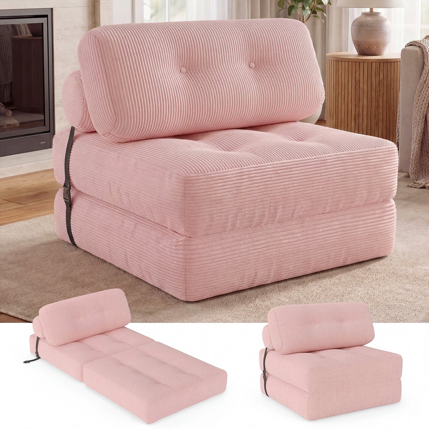 Folding Sofa Bed With Pillow and Back Support