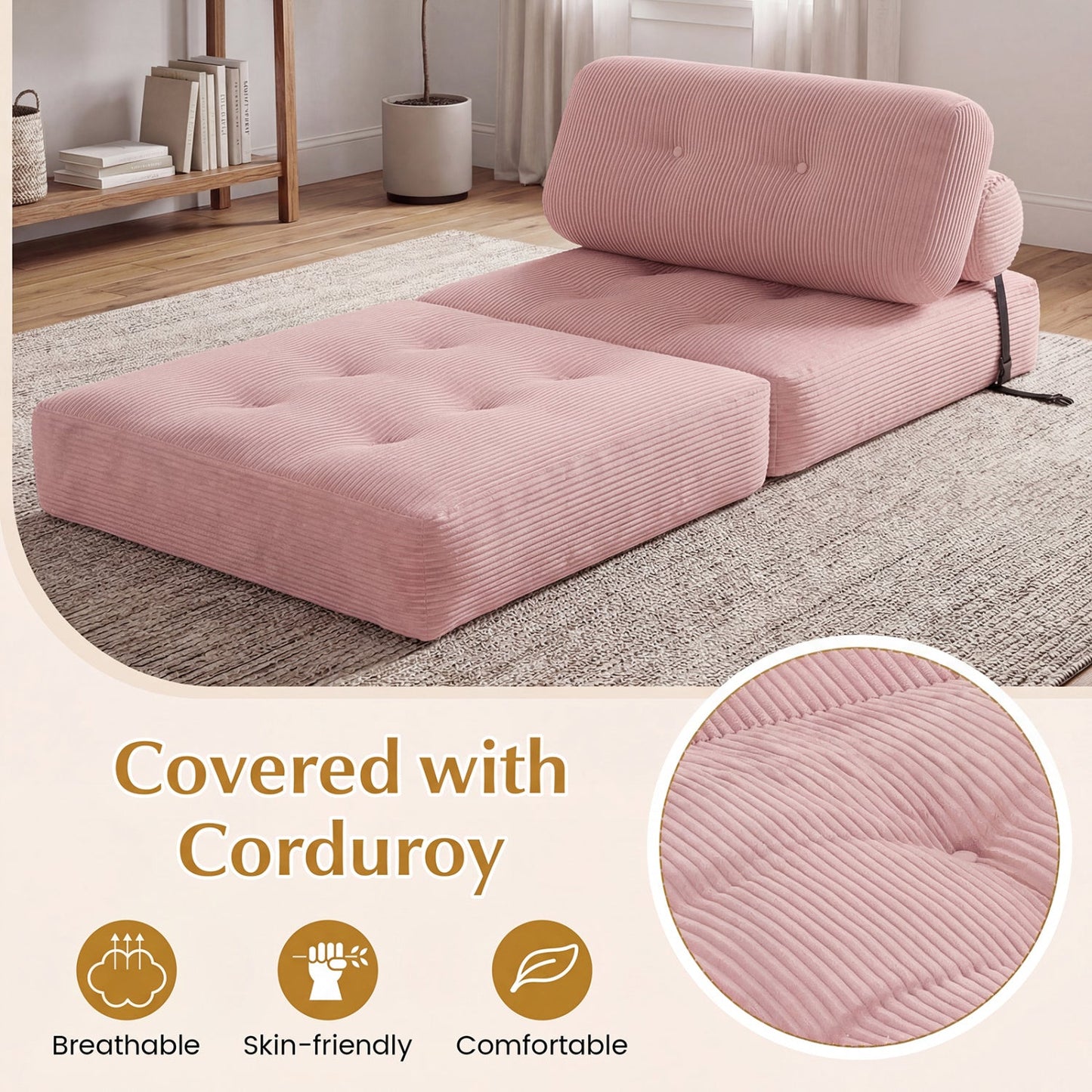 Folding Sofa Bed With Pillow and Back Support