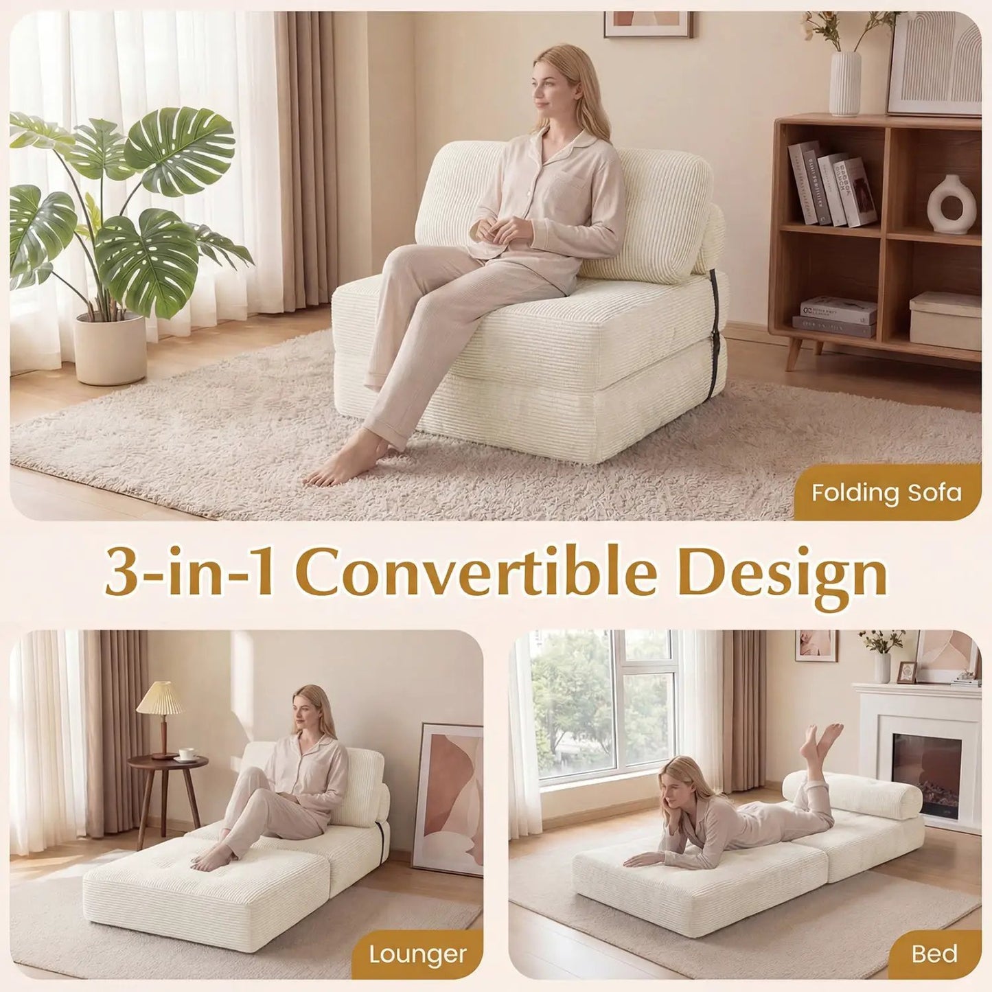Folding Sofa Bed With Pillow and Back Support
