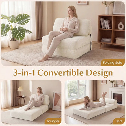 Folding Sofa Bed With Pillow and Back Support