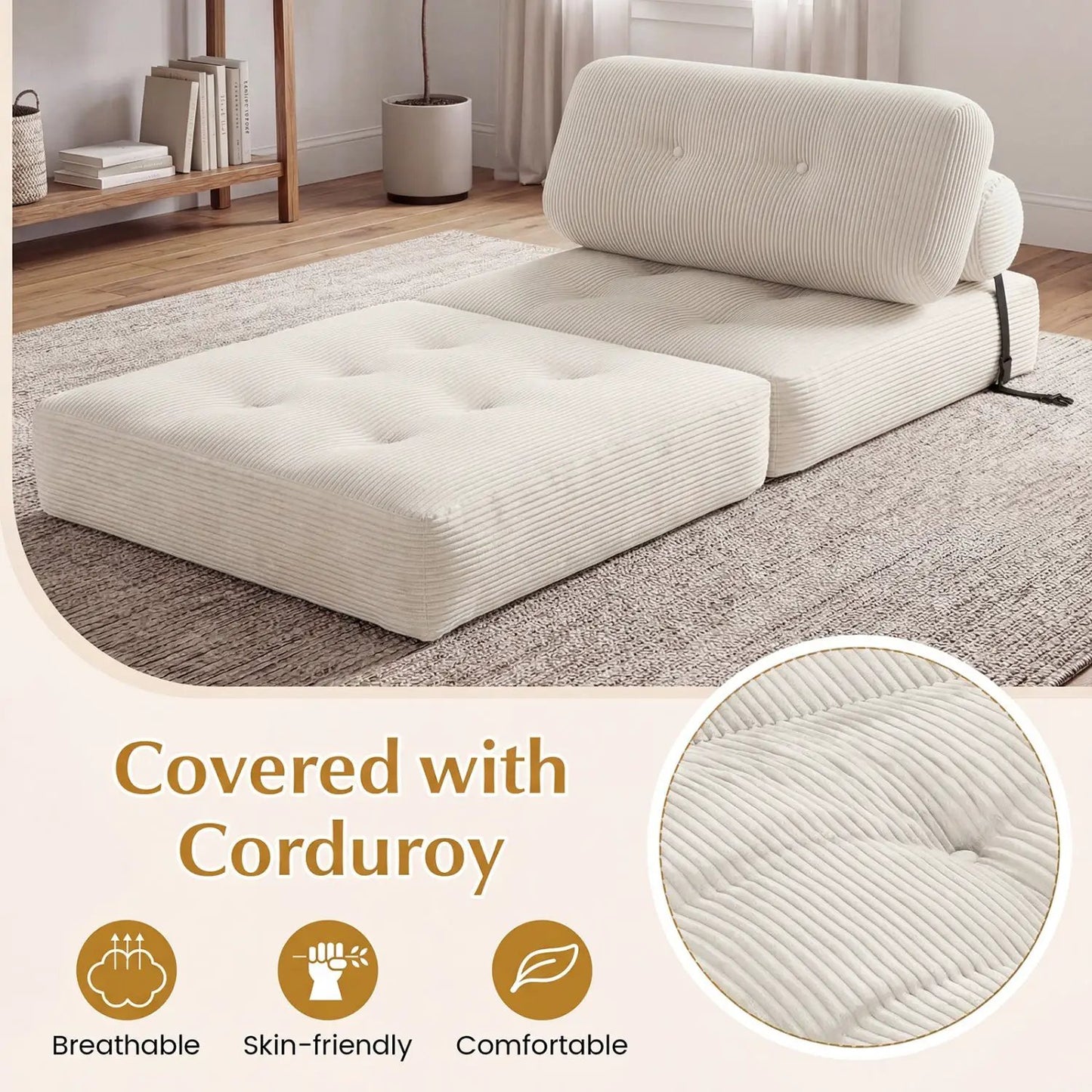 Folding Sofa Bed With Pillow and Back Support