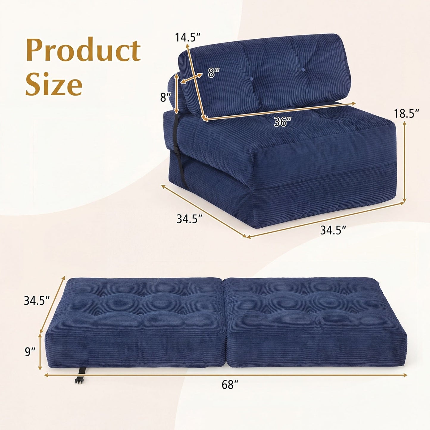 Folding Sofa Bed With Pillow and Back Support