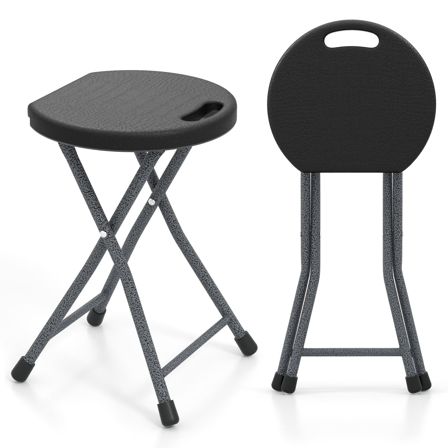 GemGear folding stools with built-in handle in black seat and speckled grey frame, 2-pack on Tampa Home & Garden Store