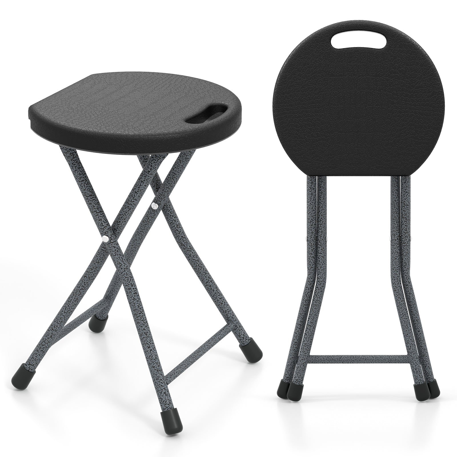 GemGear folding stools with built-in handle in black seat and speckled grey frame, 2-pack on Tampa Home & Garden Store