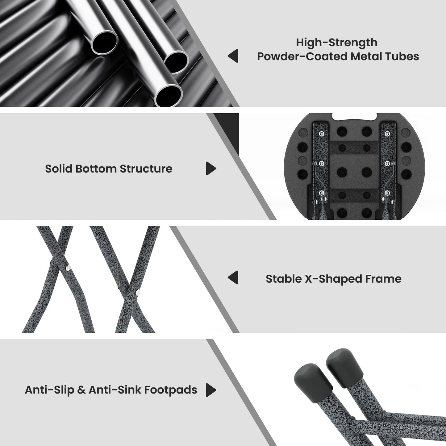 Folding stool GemGear with built-in handle, black powder-coated tubes, X-shaped frame on Tampa Home & Garden Store
