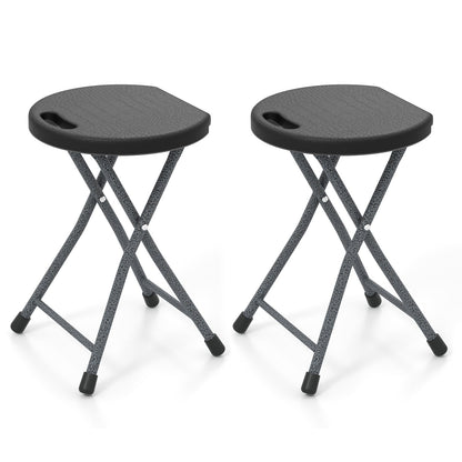 Folding Stool GemGear with built-in handle; two gray speckled stools with black round seats on Tampa Home & Garden Store