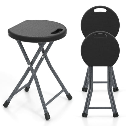 Folding Stool built-in handle for adults, black seat, gray speckled legs, 2 stools shown on Tampa Home & Garden Store