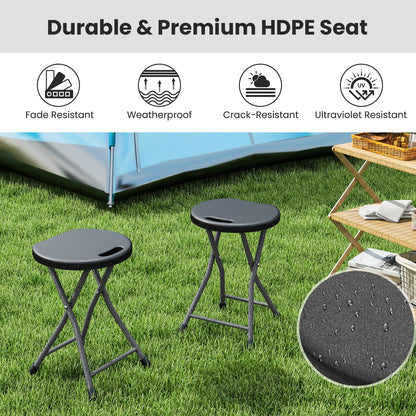GemGear folding stool with built-in handle, black HDPE seat, steel legs, 2 stools on lawn on Tampa Home & Garden Store