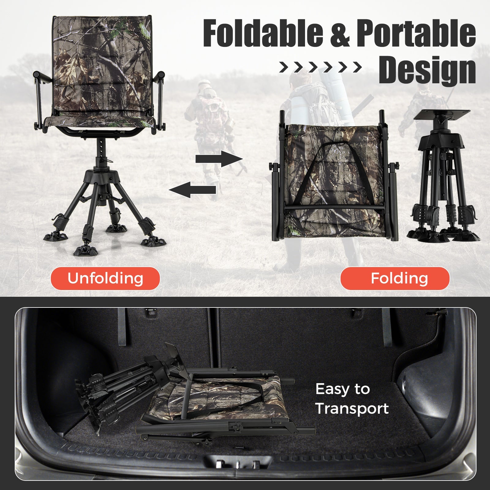 GemGear Folding Swivel Patio Chair with 4 Adjustable Legs in camo fabric on Tampa Home & Garden Store