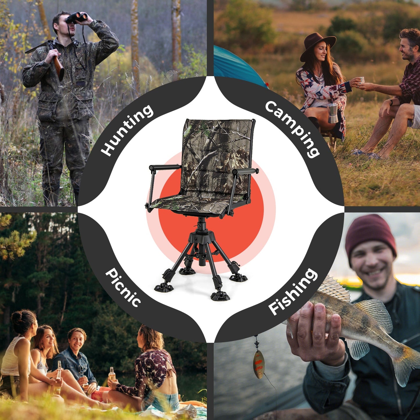 GemGear camouflage folding swivel patio chair with 4 adjustable legs on Tampa Home & Garden Store