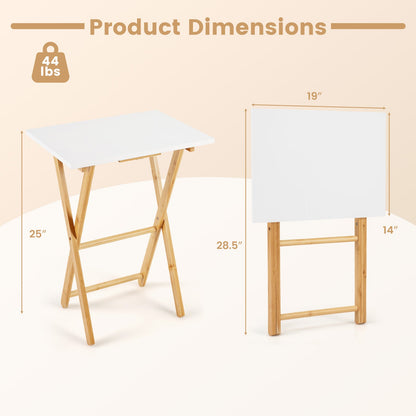 Folding TV Tray Tables Set of 2 for Small Spaces Bedroom and Living Room-White