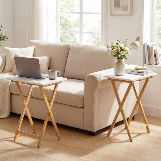 Folding TV Tray Tables Set of 2 for Small Spaces Bedroom and Living Room-White - Tampa Home & Garden Store