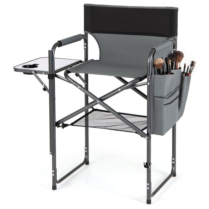 Tall Director Chair 26in seat height with side table in gray fabric by GemGear camping chair on Tampa Home & Garden Store