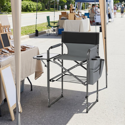 GemGear tall director chair with 26in seat height and side table in gray/black camping style on Tampa Home & Garden Store