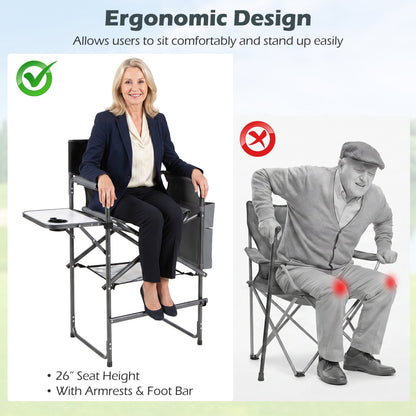 GemGear Tall Director Chair with 26in seat height, black steel frame, side table on Tampa Home & Garden Store