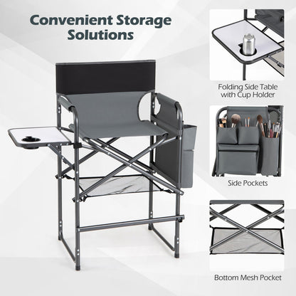 GemGear Tall Director Chair 26in camping chair with gray fabric and folding side table on Tampa Home & Garden Store