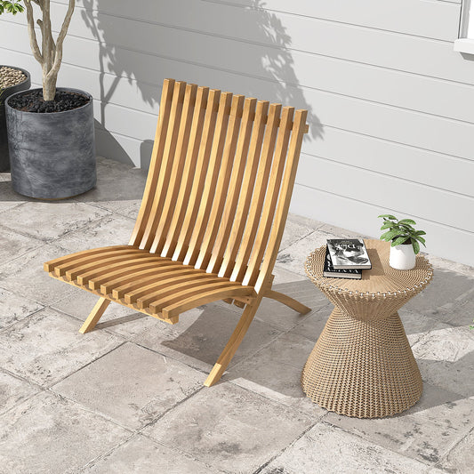 Folding Teak Wood Outdoor Lounge Chair with Slatted Seat and Backrest - Tampa Home & Garden Store
