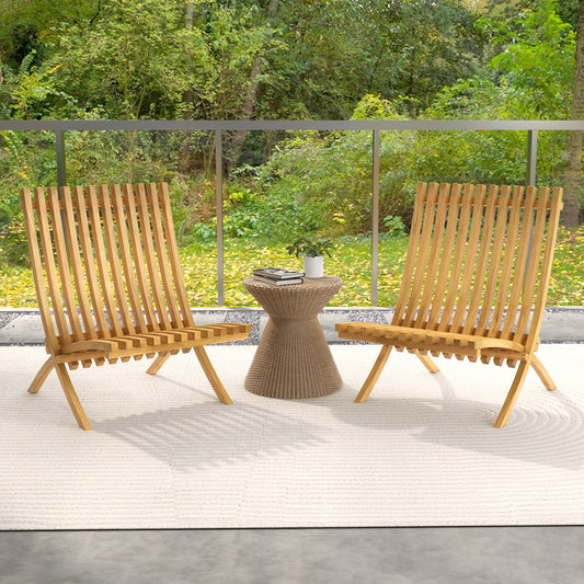 Folding Teak Wood Outdoor Lounge Chair with Slatted Seat and Backrest - Tampa Home & Garden Store