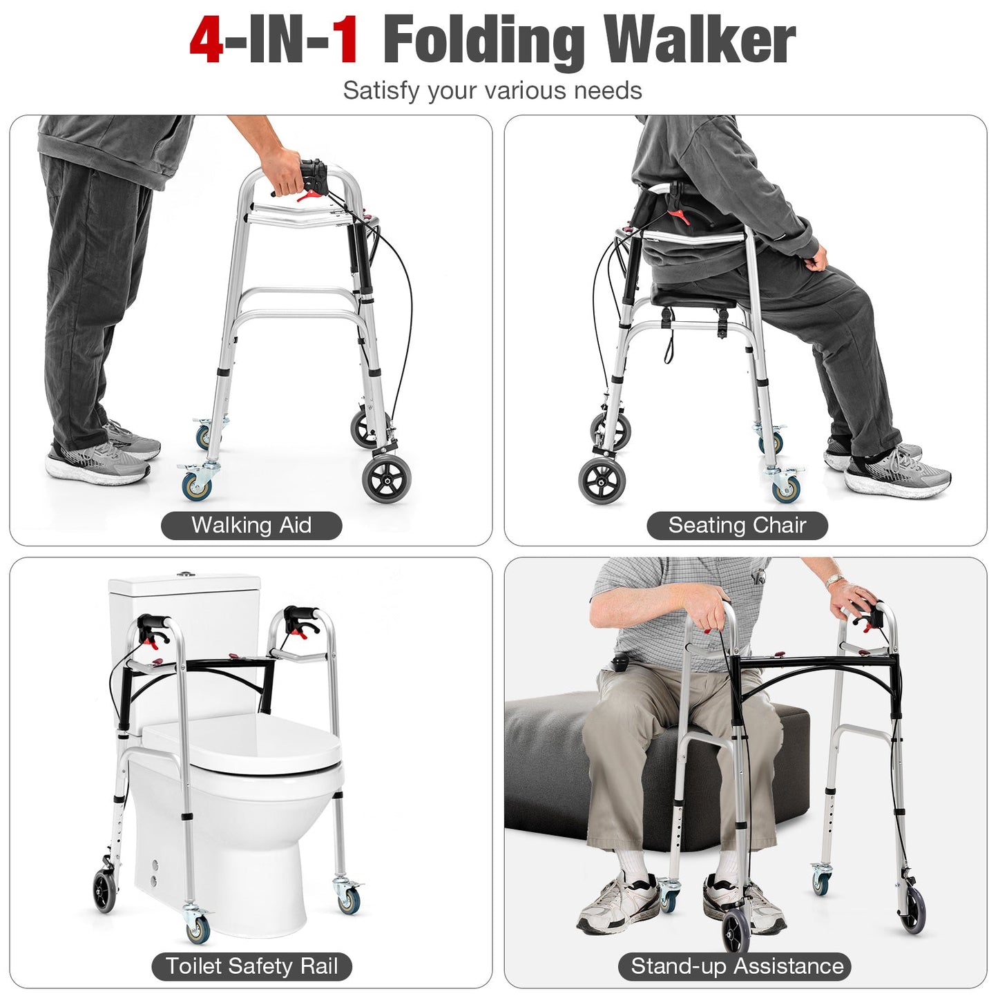 Walker DirectDeals adjustable aluminum walker with wheels and brakes, 4-in-1 folding design on Tampa Home & Garden Store