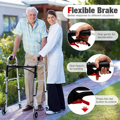 Adjustable aluminum walker with wheels and brakes by DirectDeals, two shown on Tampa Home & Garden Store