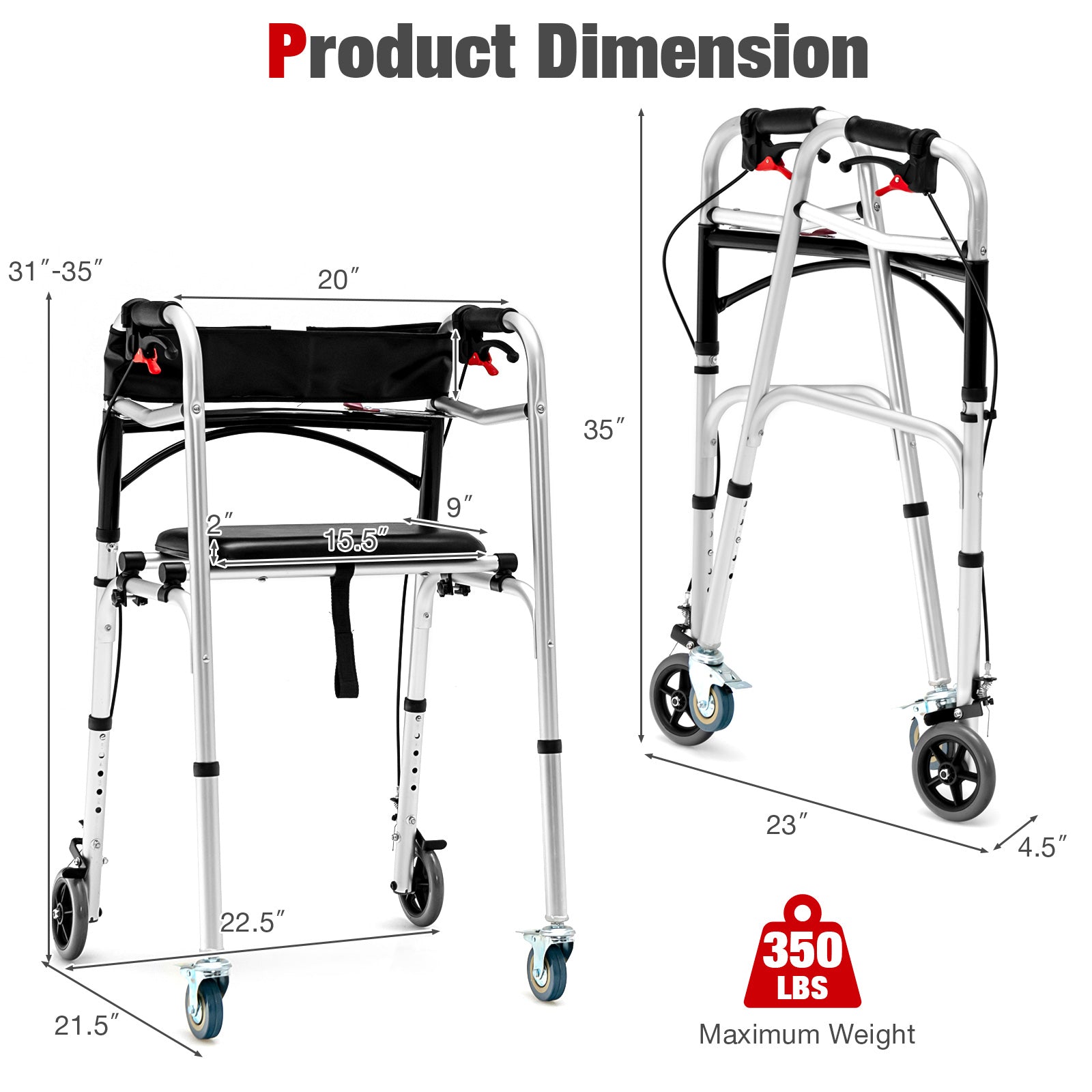 DirectDeals Adjustable Aluminum Walker with Wheels and Brakes on Tampa Home & Garden Store