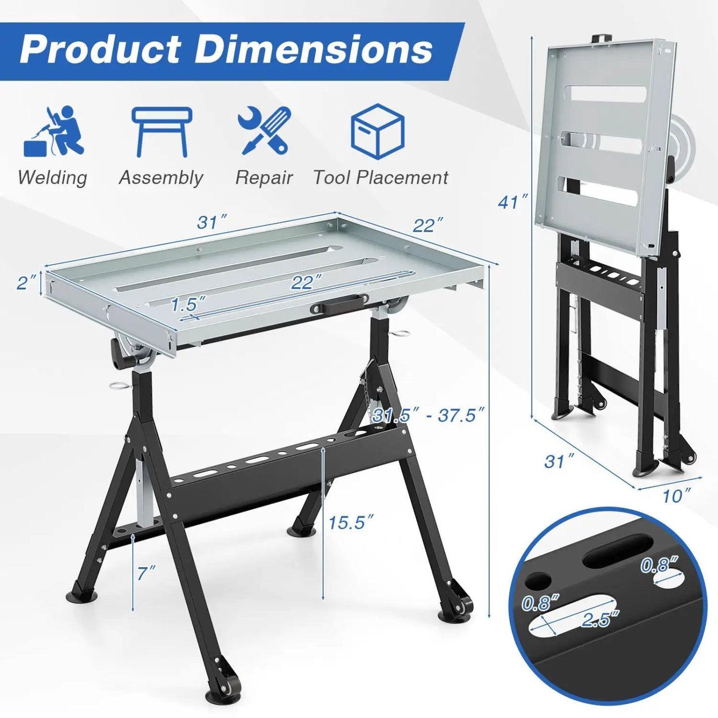 Folding Welding Table Workbench 4 Level Height