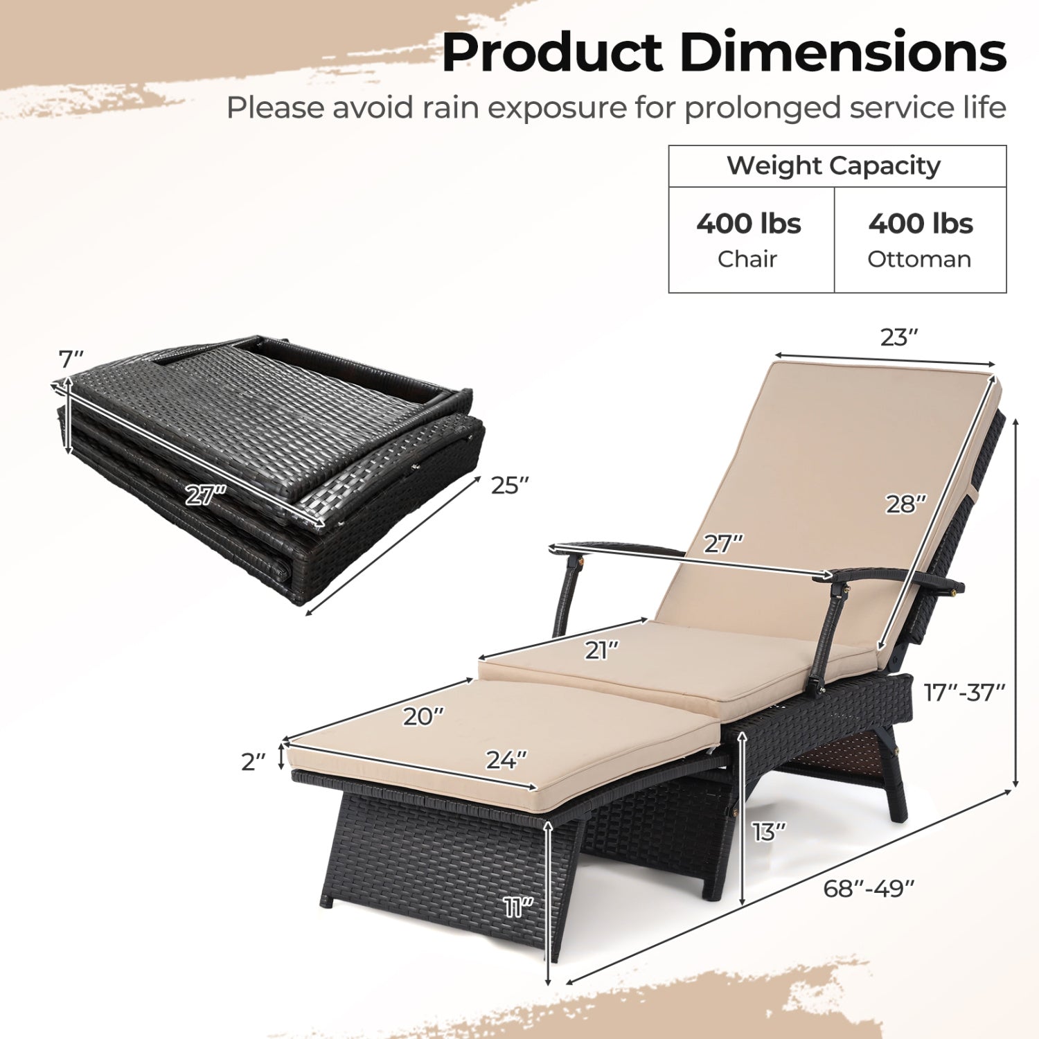 DirectDeals outdoor folding wicker chaise lounge with adjustable backrest and ottoman on Tampa Home & Garden Store