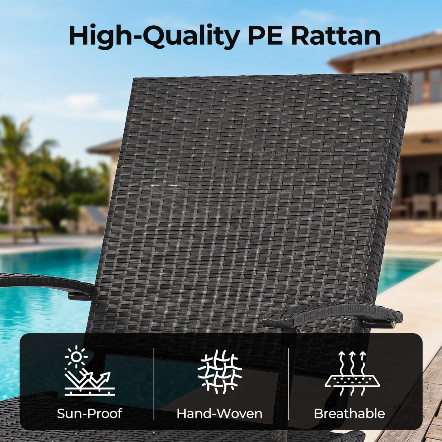 Folding Wicker Chaise Lounge with Adjustable Backrest and Ottoman DirectDeals in black PE rattan on Tampa Home & Garden Store