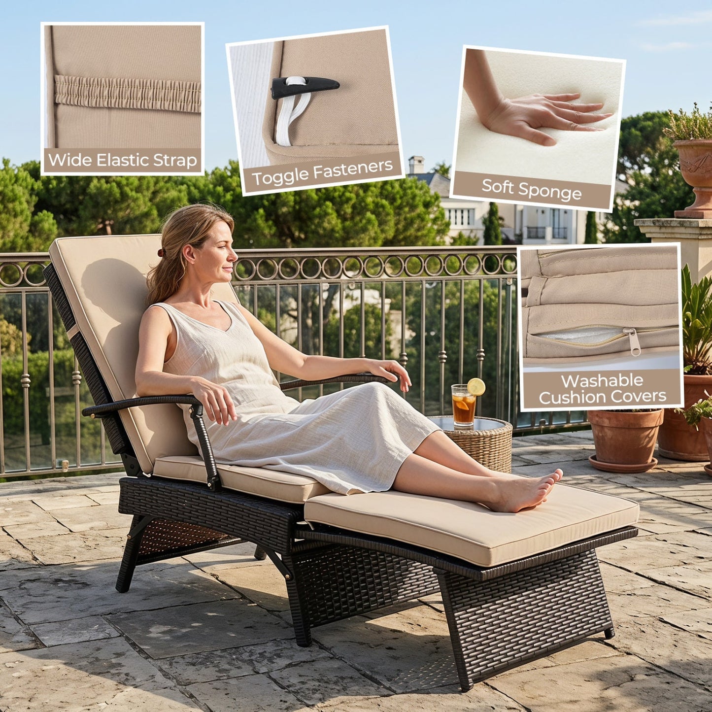 Folding wicker chaise lounge with adjustable backrest and ottoman by DirectDeals on Tampa Home & Garden Store