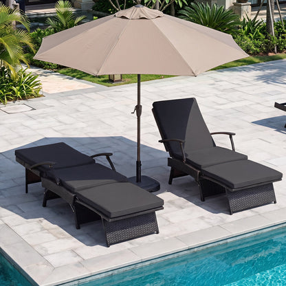 Folding wicker chaise lounge with adjustable backrest and ottoman poolside (2) on Tampa Home & Garden Store