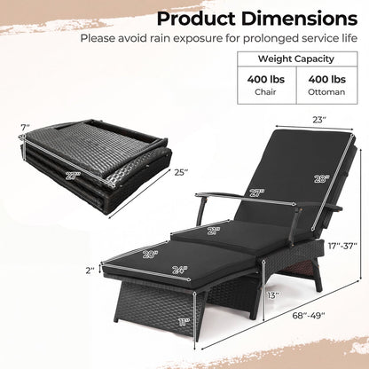 DirectDeals folding dark wicker chaise lounge with adjustable backrest and ottoman on Tampa Home & Garden Store