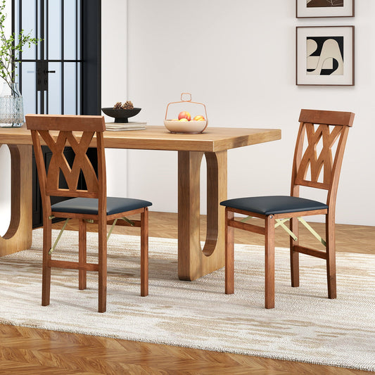 Folding Wooden Dining Chair Set of 2 Faux Leather Upholstered Kitchen Armless Chairs - Tampa Home & Garden Store