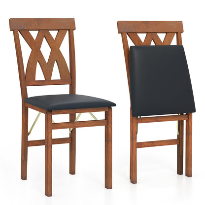 Folding Wooden Dining Chair Set of 2 Faux Leather Upholstered Kitchen Armless Chairs
