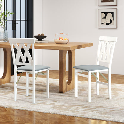 Folding Wooden Dining Chair Set of 2 Faux Leather Upholstered Kitchen Armless Chairs
