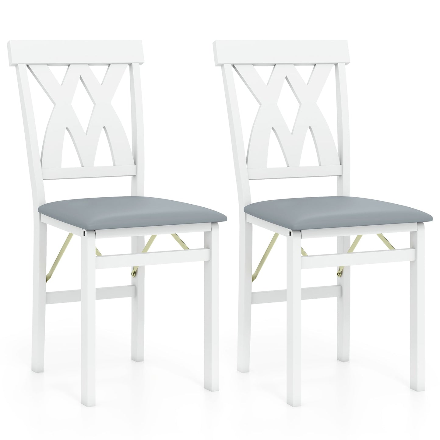 Folding Wooden Dining Chair Set of 2 Faux Leather Upholstered Kitchen Armless Chairs