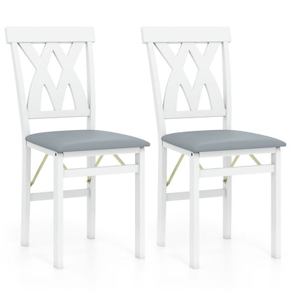 Folding Wooden Dining Chair Set of 2 Faux Leather Upholstered Kitchen Armless Chairs