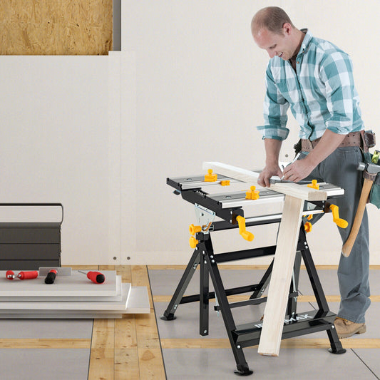 Folding Work Table with Tiltable Platform and 7-level Adjustable Height-Black - Tampa Home & Garden Store