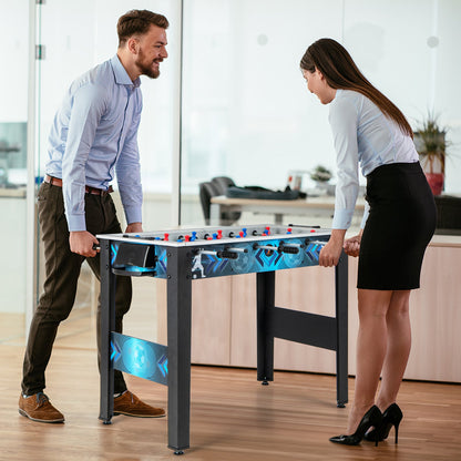 Stable Soccer Table Game with 2 Footballs DirectDeals blue foosball table in office setting on Tampa Home & Garden Store