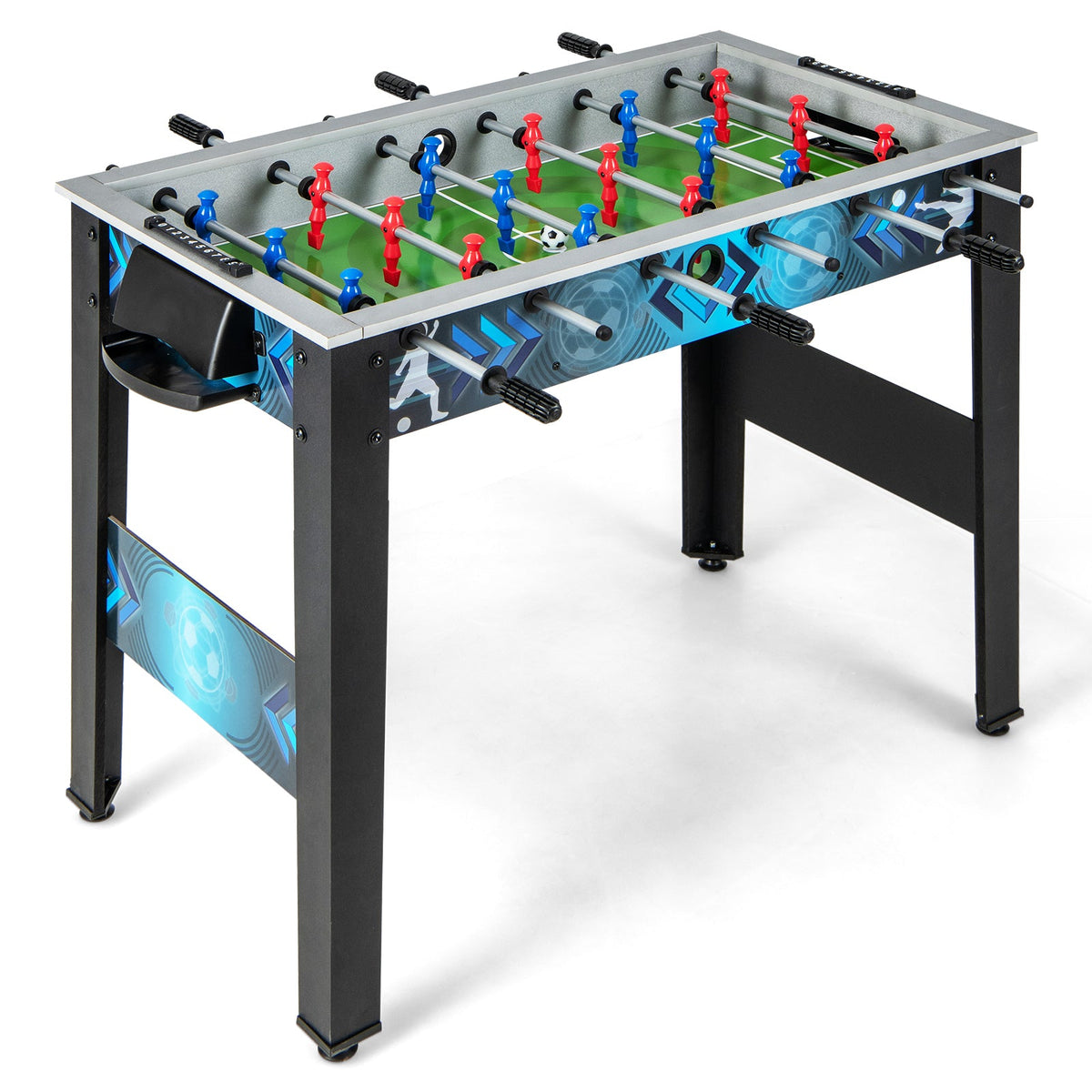 Foosball table by DirectDeals with green field, red and blue players, two footballs on Tampa Home & Garden Store