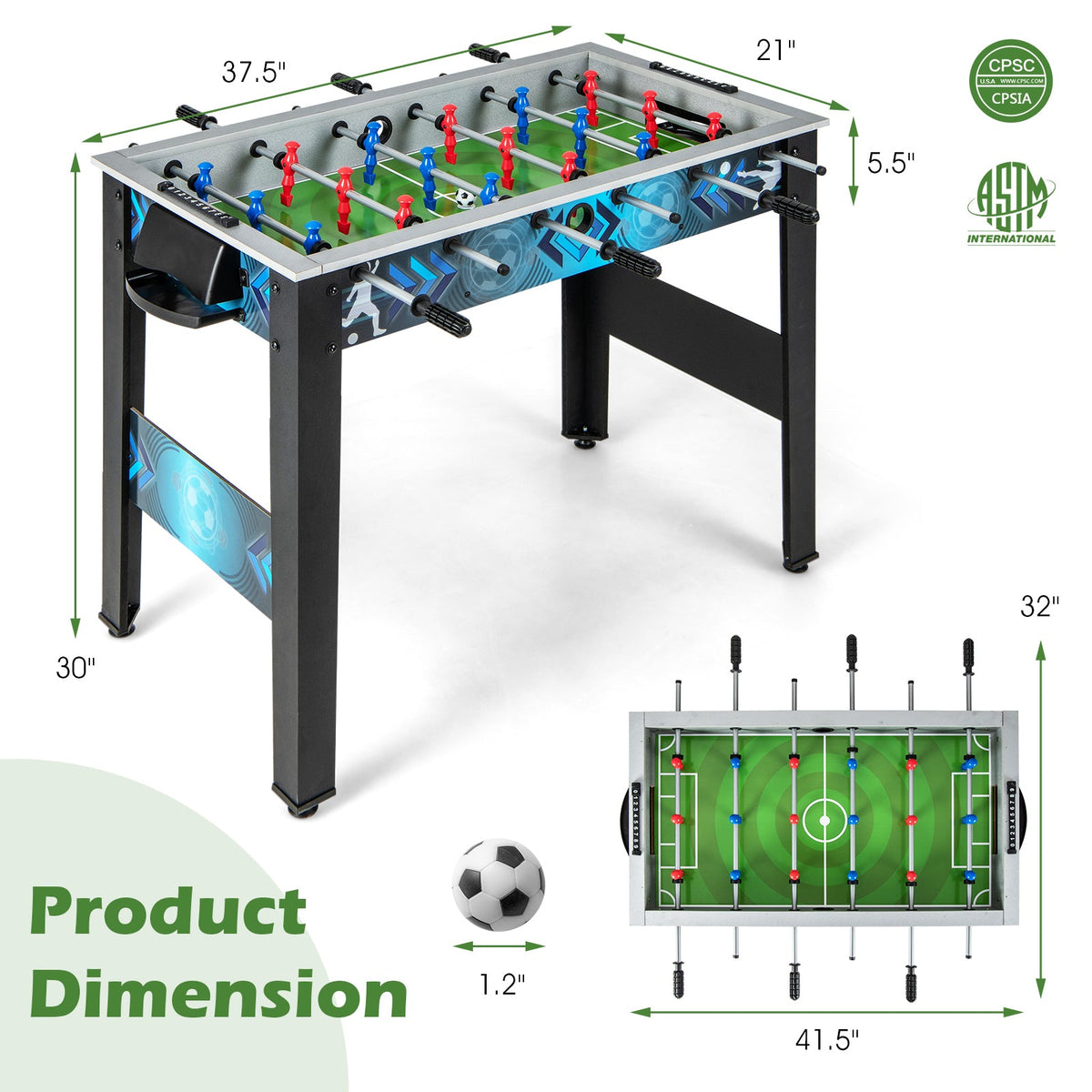 DirectDeals foosball table with red blue players on green field, 2 footballs included on Tampa Home & Garden Store