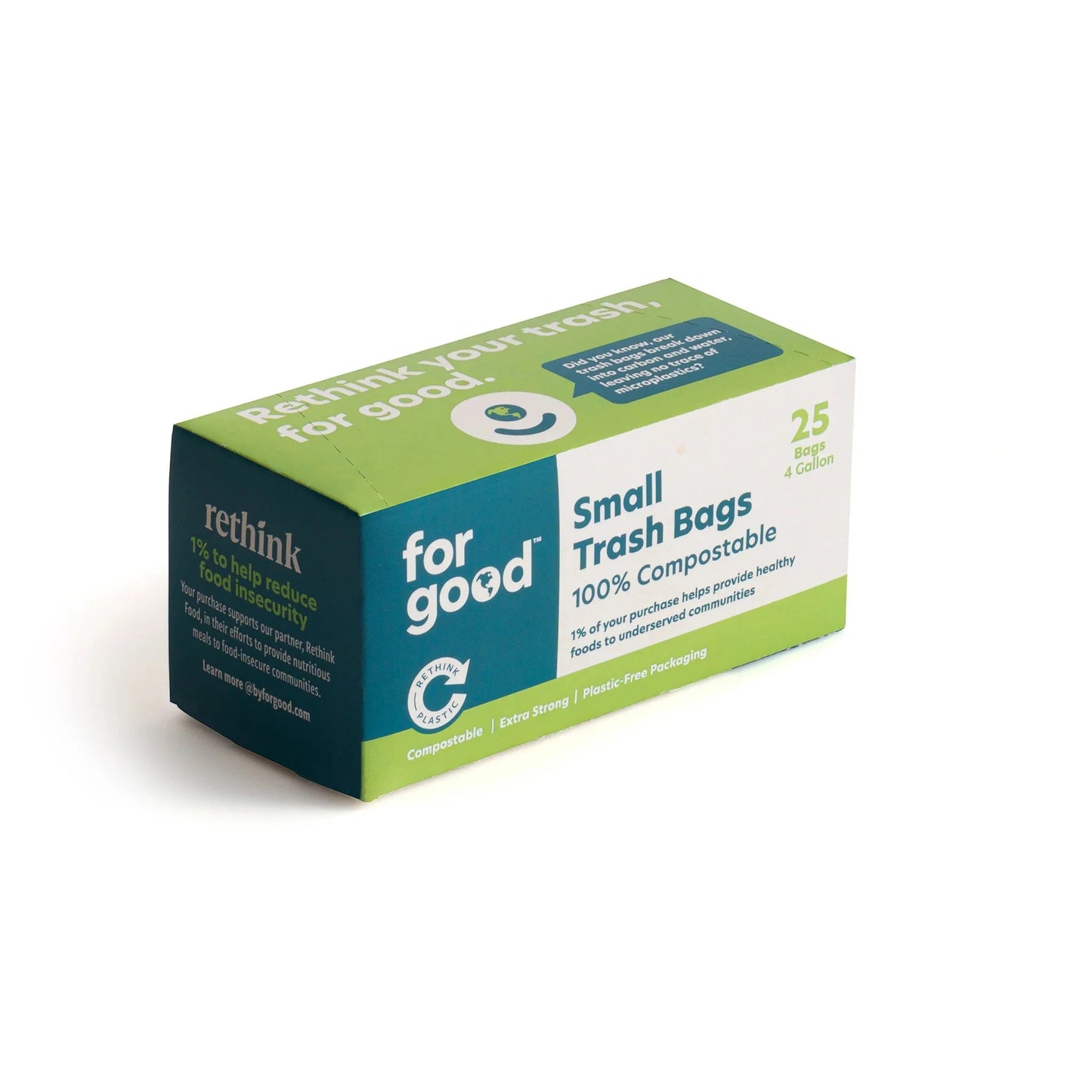 For Good™ Compostable Small Trash Bags – 4 Gallon, Plant-Based, Tear-Resistant – BPI Certified for Home & Office Use (White with Green Text, 25 Count) - Tampa Home & Garden Store