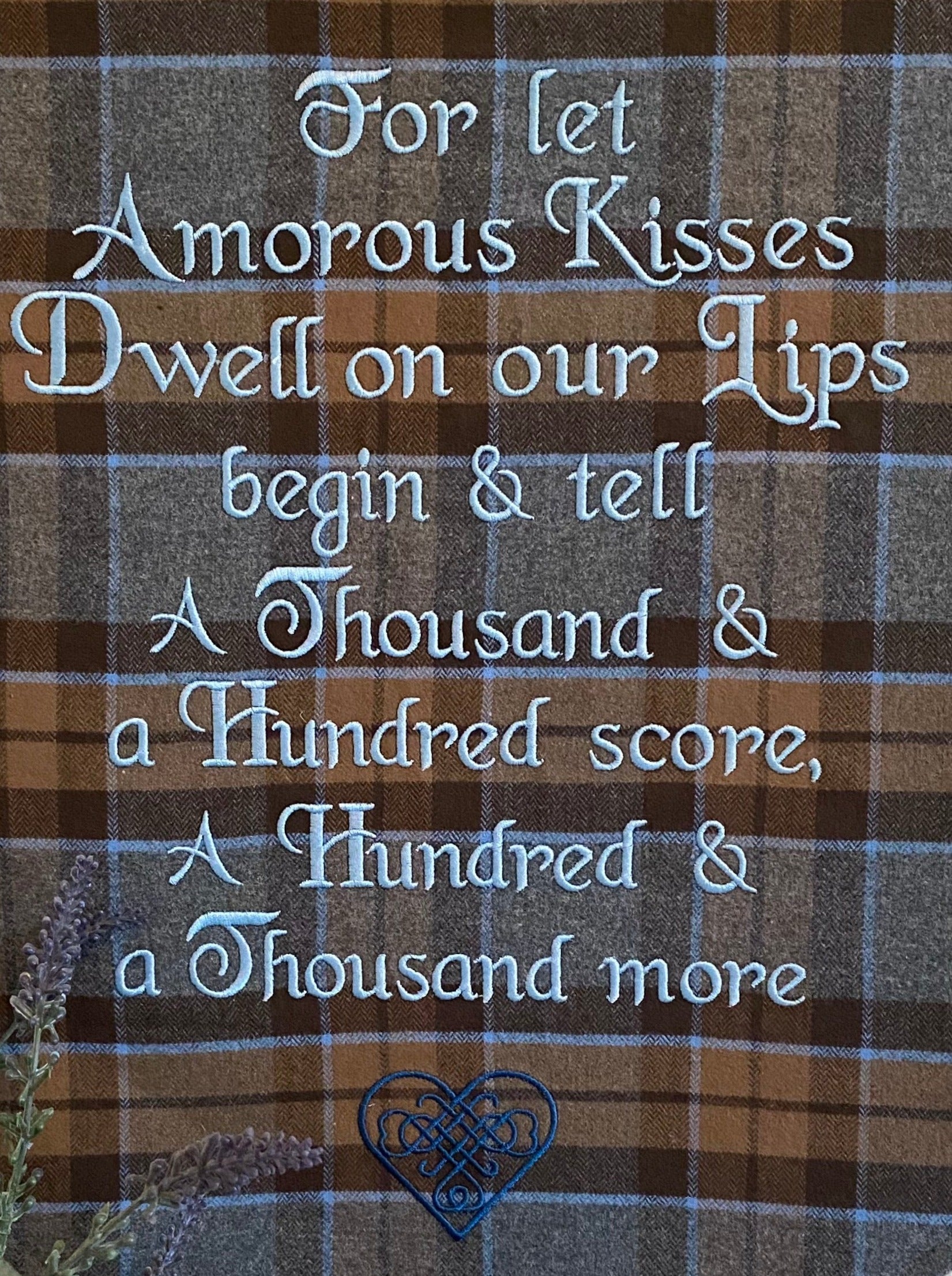 For let Amorous Kisses Dwell... Outlander Quote Inspired Embroidered Flannel Envelope Pillowcase - Tampa Home & Garden Store