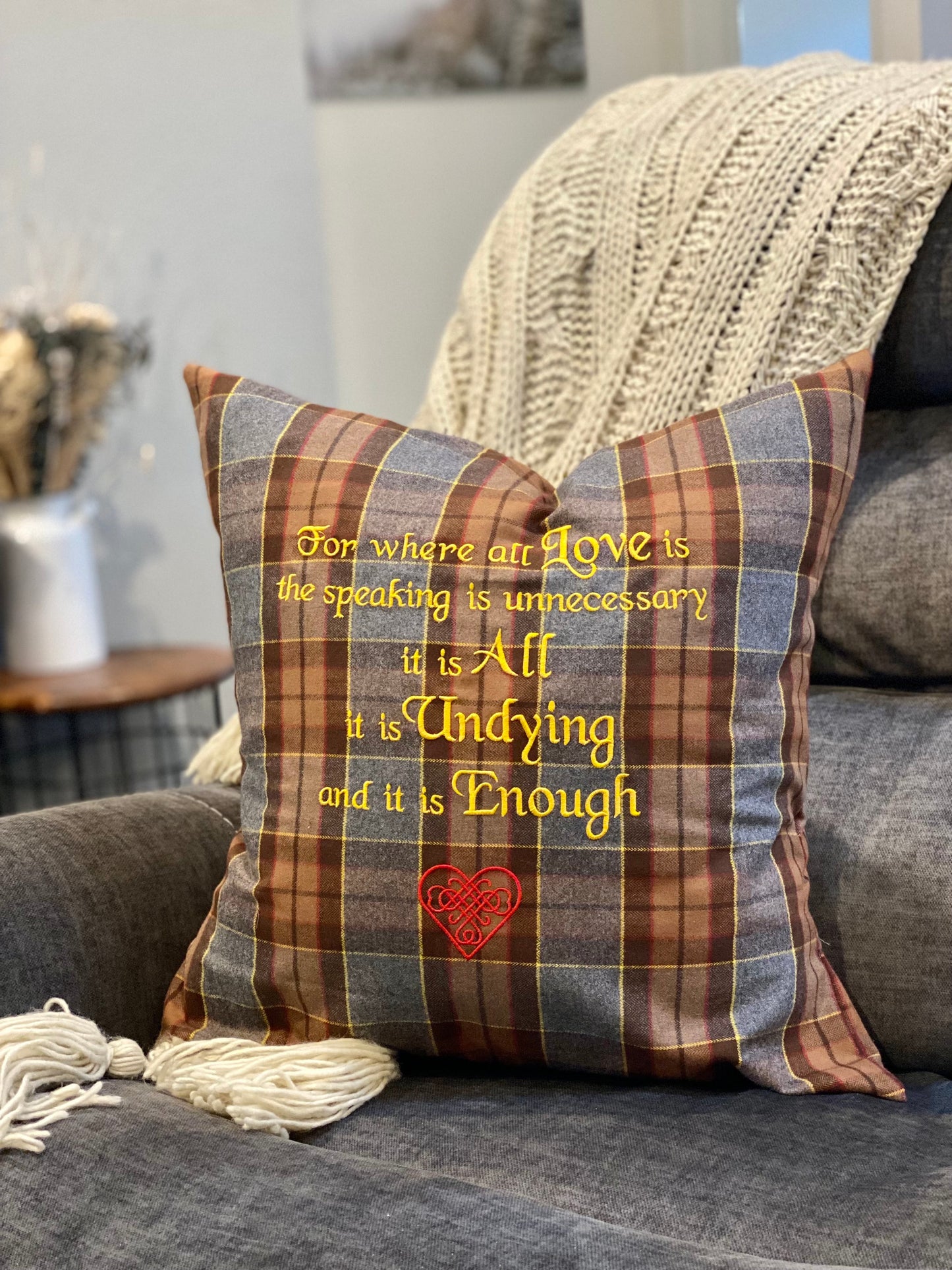 For where all love is... Outlander Quote Inspired Embroidered Flannel Envelope Pillowcase - Tampa Home & Garden Store