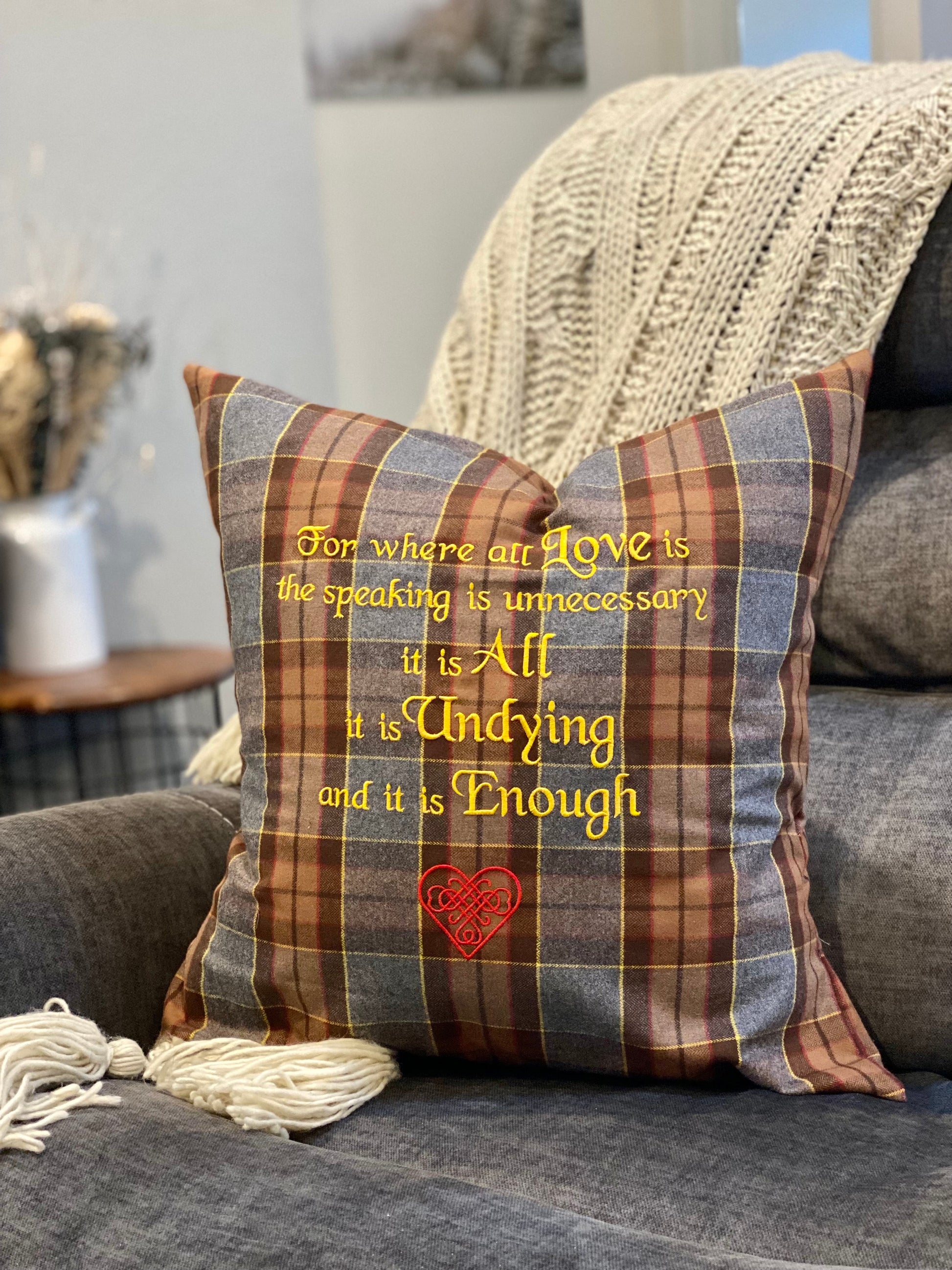 For where all love is... Outlander Quote Inspired Embroidered Flannel Envelope Pillowcase - Tampa Home & Garden Store